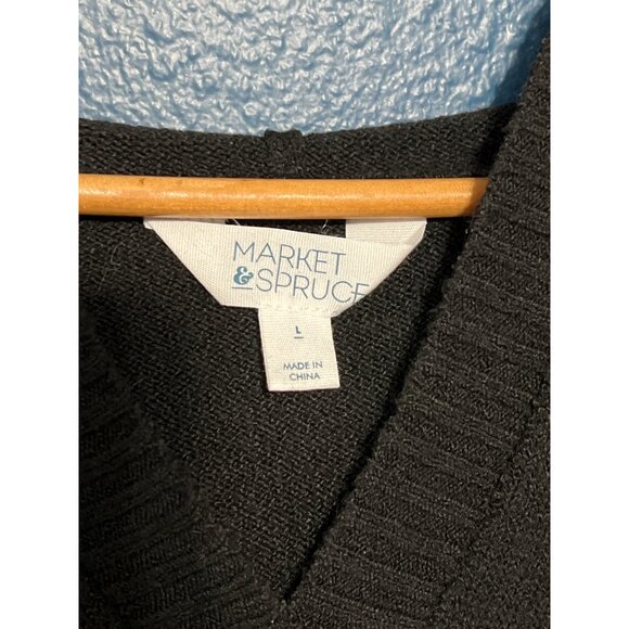 Market & Spruce Black Hooded Lightweight Sweater Large - Picture 2 of 7